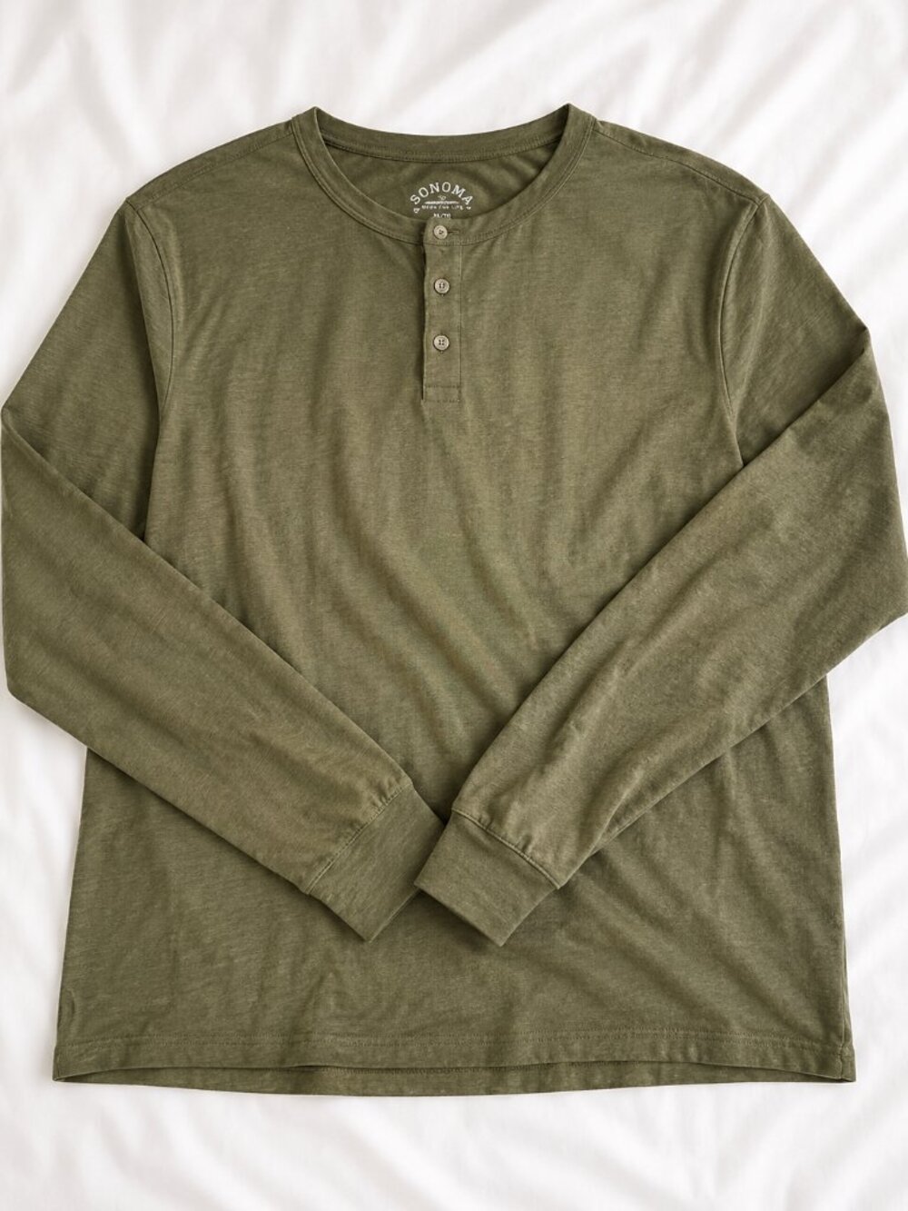 Fresh Clean Tees Men's XL Olive Green Long Sleeve Henley Shirt - Picture 2 of 5